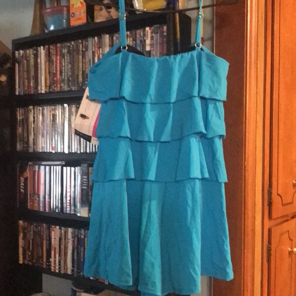 New With Tags $93 Fit 4 U Laser-Cut V-Tiered Bandeau Romper Turquoise Blue - Picture 3 of 4